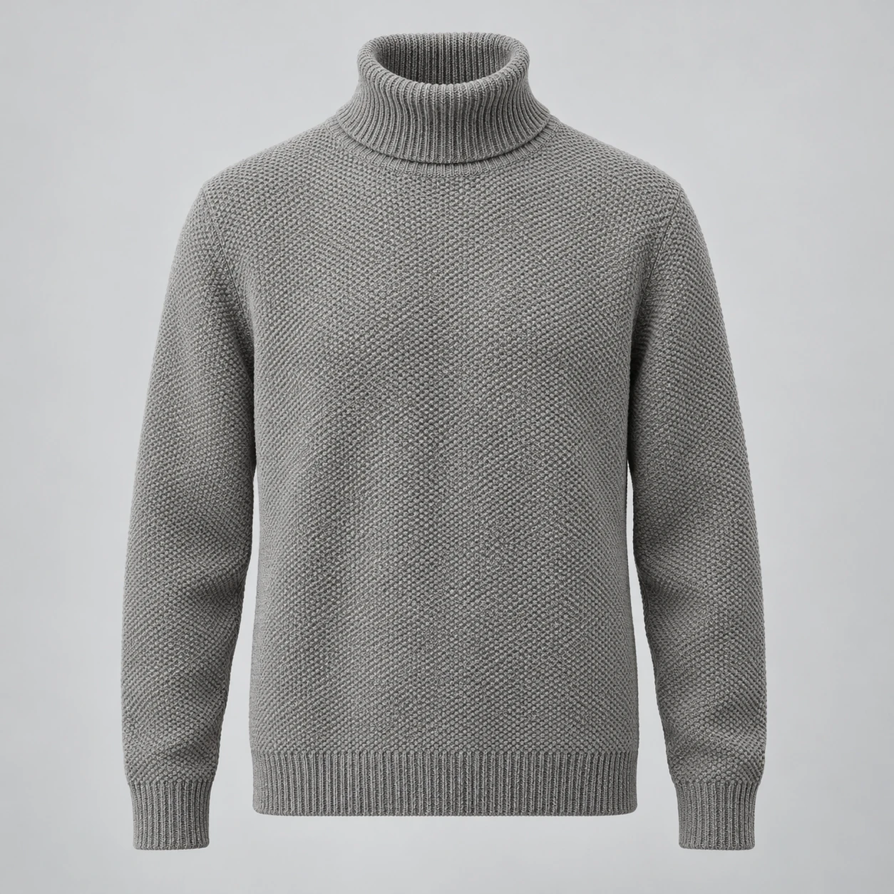 Winter Seed-Stitch Turtleneck in Stone, front view